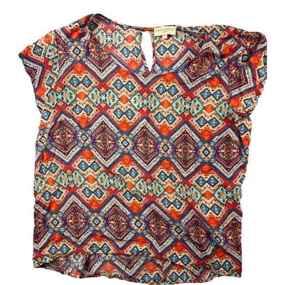 Cynthia Rowley Womens‎ Top Size 1X Multi-Color Geometric Pattern Flowy - Picture 1 of 10